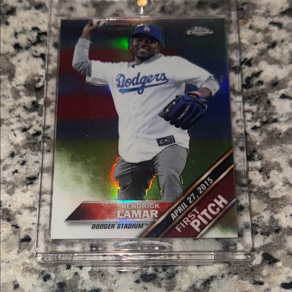 Topps Chrome Kendrick Lamar Dodgers Card. First pitch 2015.